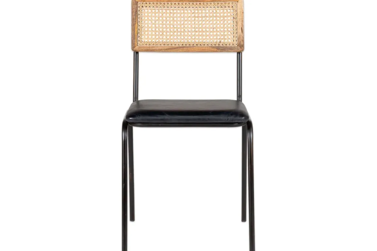 Home Office|Kitchen & Dining^Nkuku Iswa Leather & Cane Dining Chair - Black