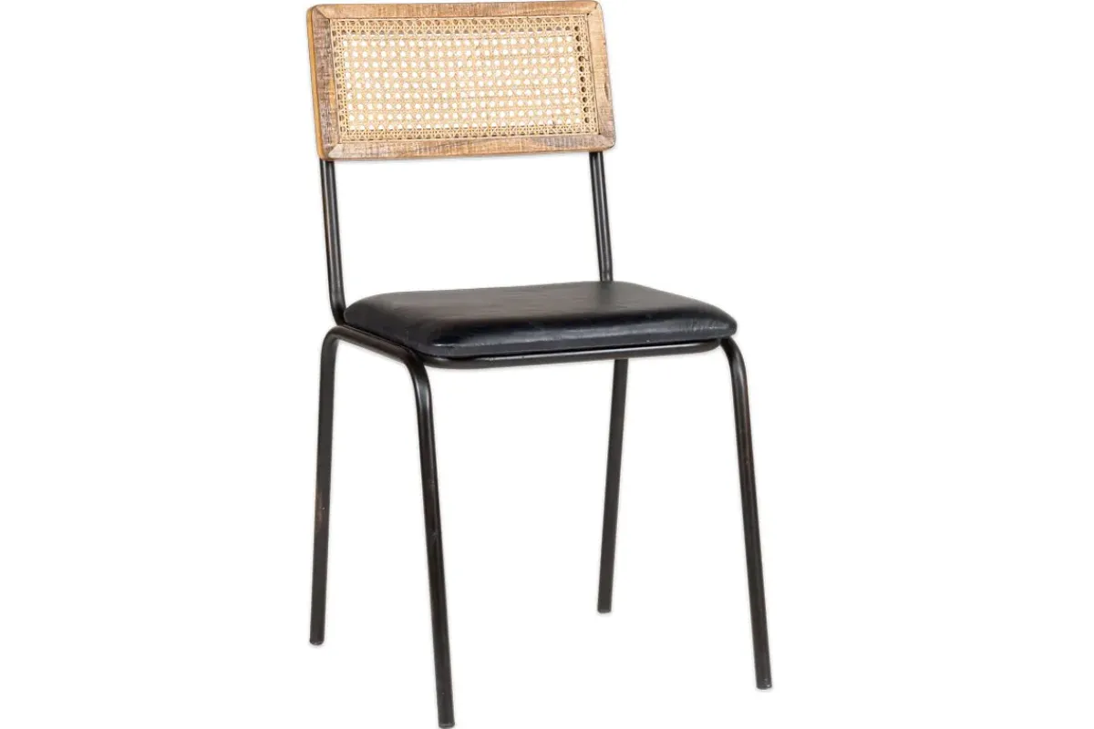 Home Office|Kitchen & Dining^Nkuku Iswa Leather & Cane Dining Chair - Black