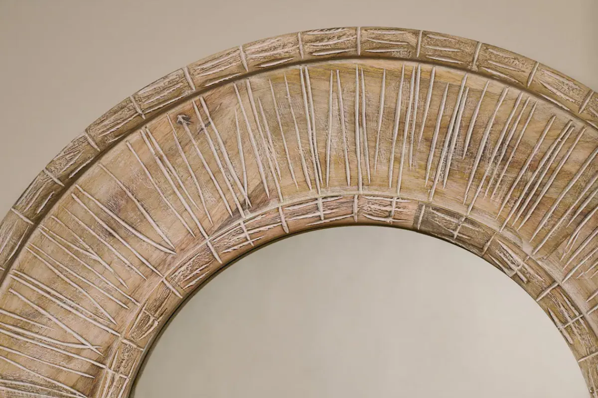 Round Mirrors|Wall Mirrors^Nkuku Itwa Mango Wood Carved Mirror - Natural