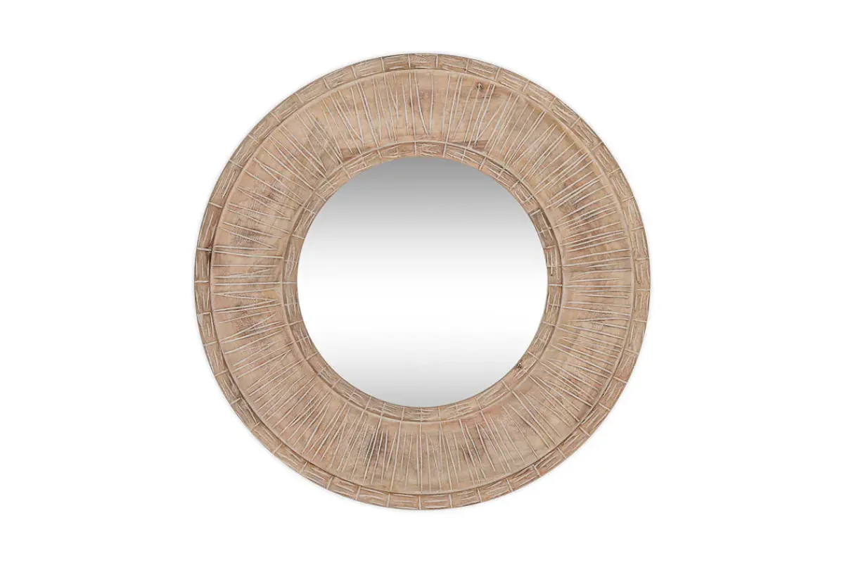 Round Mirrors|Wall Mirrors^Nkuku Itwa Mango Wood Carved Mirror - Natural