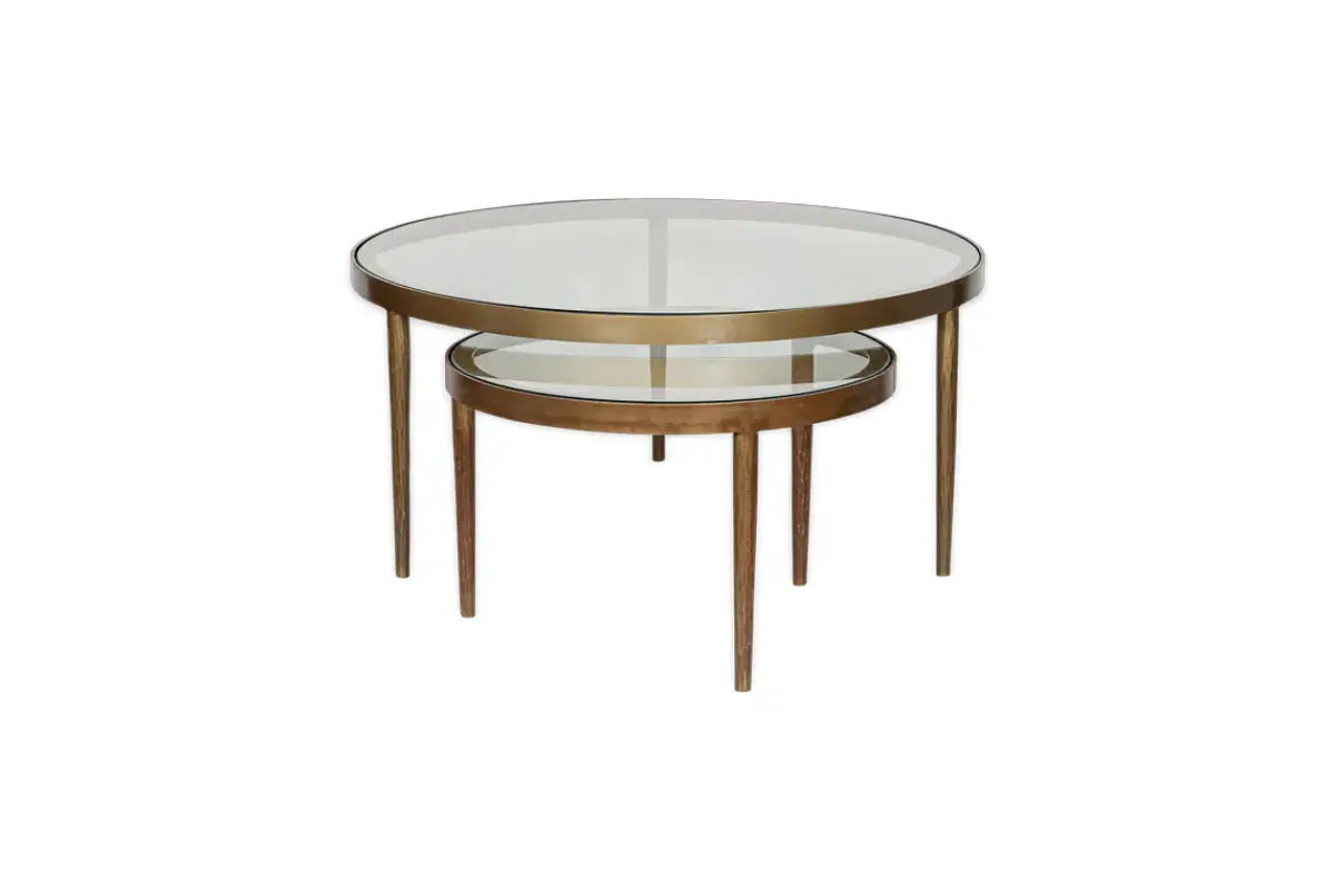 Living|Coffee Tables^Nkuku Jiya Iron & Glass Nested Coffee Tables - Brass