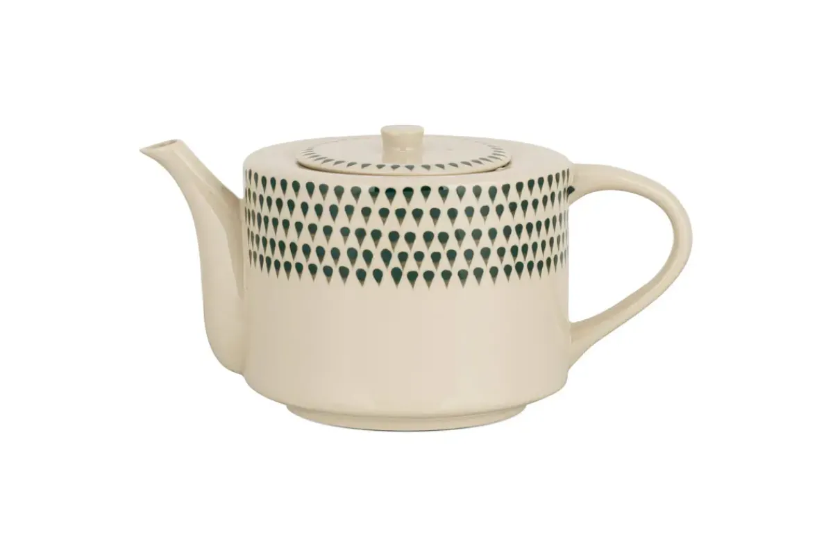 Breakfast Accessories|Teapots & Teacups^Nkuku Juniper Drop 4 Person Teapot - Cream & Juniper Green