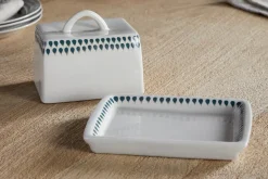 Pantry|Kitchen Storage^Nkuku Juniper Drop Butter Dish - Cream & Juniper Green