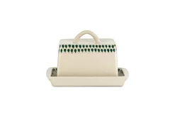 Pantry|Kitchen Storage^Nkuku Juniper Drop Butter Dish - Cream & Juniper Green