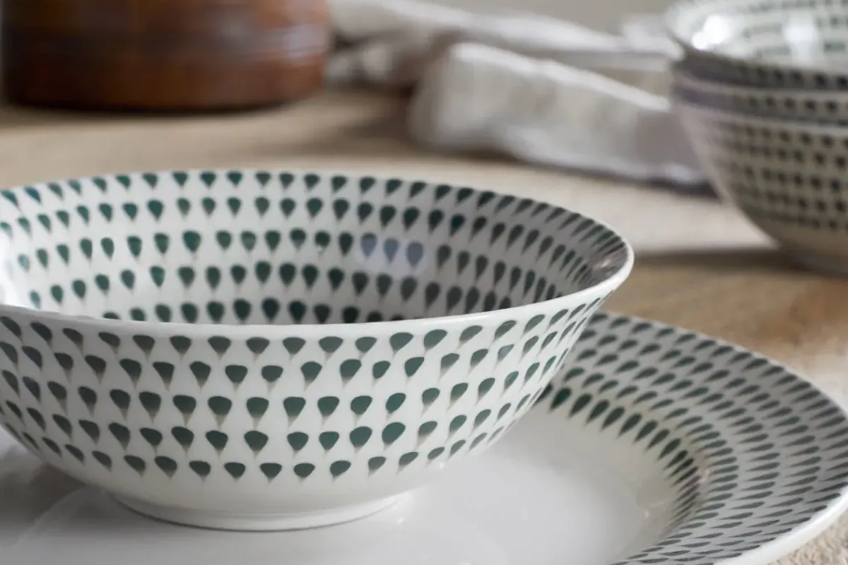 Breakfast Accessories|Bowls^Nkuku Juniper Drop Cereal Bowl - Cream & Juniper