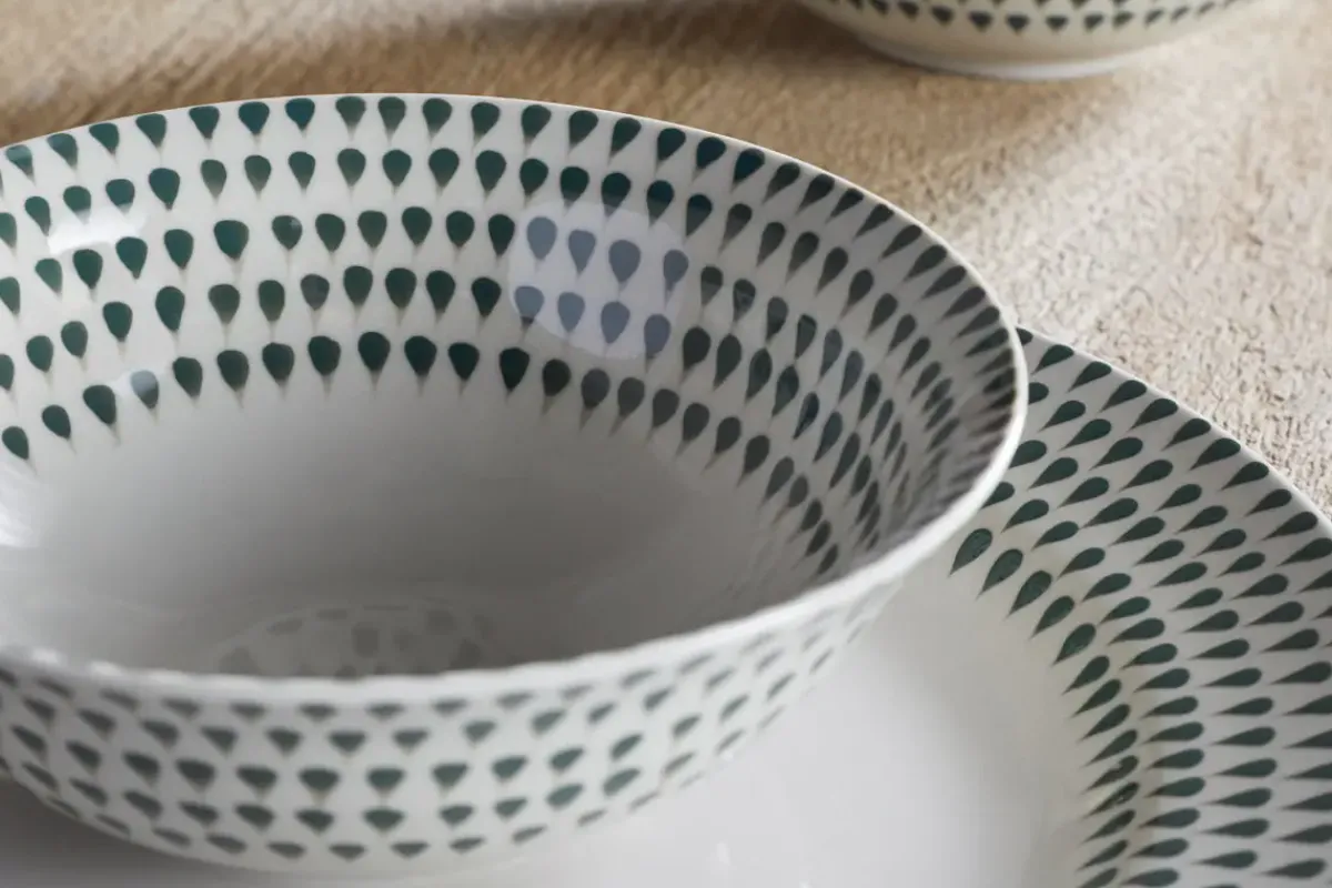 Breakfast Accessories|Bowls^Nkuku Juniper Drop Cereal Bowl - Cream & Juniper