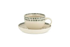 Breakfast Accessories|Teapots & Teacups^Nkuku Juniper Drop Cup & Saucer - Cream & Juniper Green