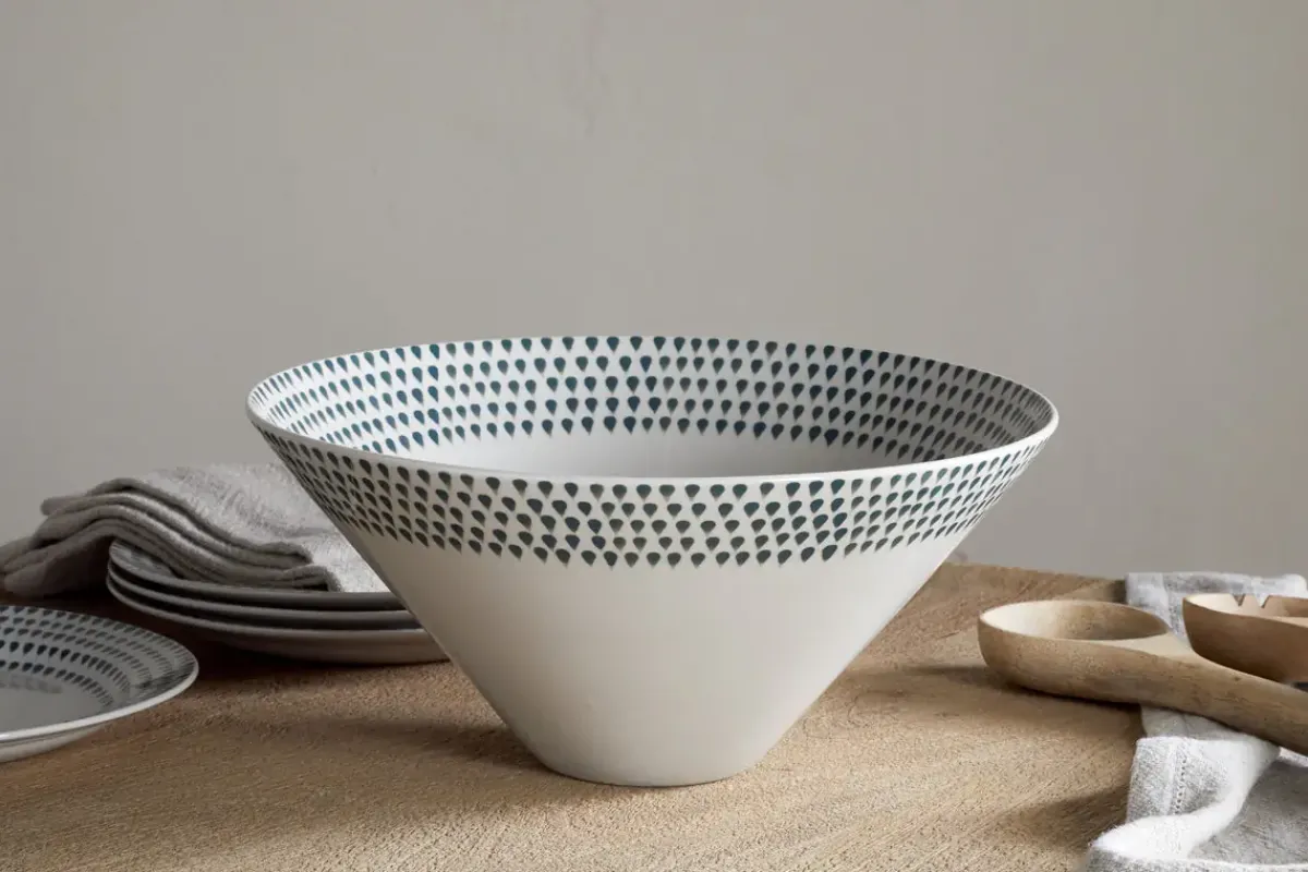 Serving Bowls|Bowls^Nkuku Juniper Drop Serving Bowl - - Large Cream & Juniper
