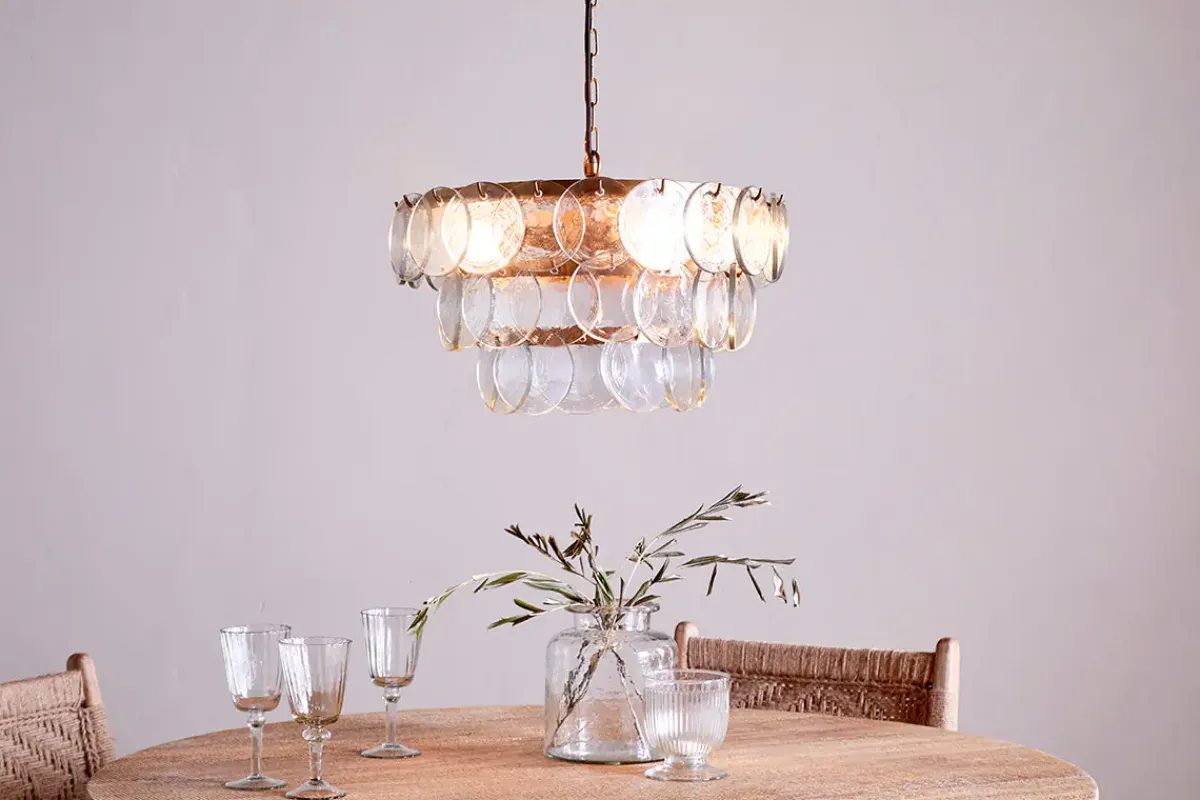 Statement Lighting|Pendant Shades^Nkuku Kagitha Recycled Glass Chandelier - Clear