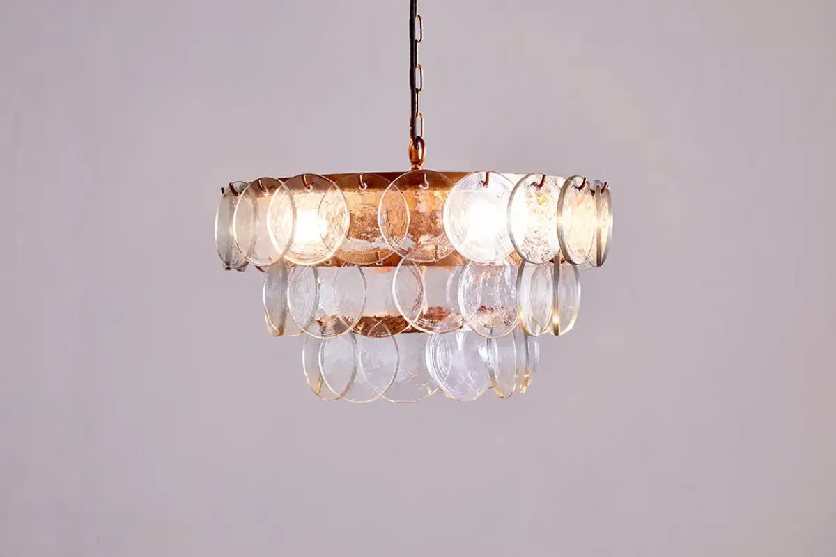 Statement Lighting|Pendant Shades^Nkuku Kagitha Recycled Glass Chandelier - Clear