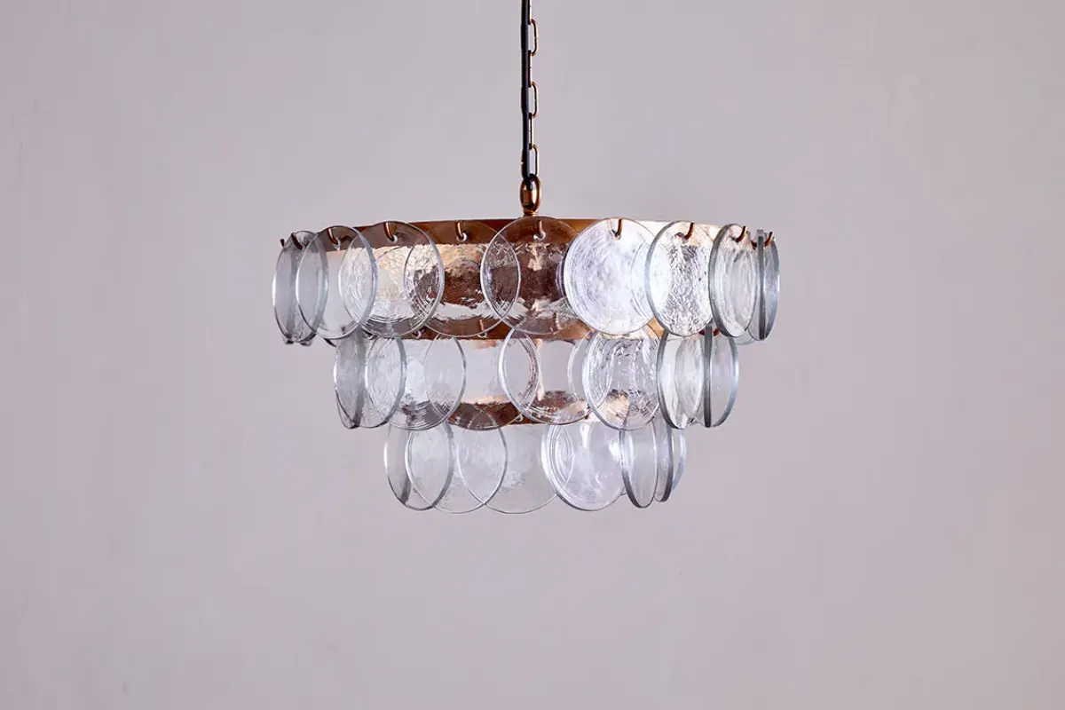 Statement Lighting|Pendant Shades^Nkuku Kagitha Recycled Glass Chandelier - Clear