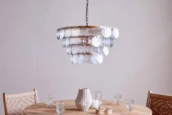 Statement Lighting|Pendant Shades^Nkuku Kagitha Recycled Glass Statement Chandelier - Antique Brass & Clear