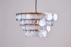 Statement Lighting|Pendant Shades^Nkuku Kagitha Recycled Glass Statement Chandelier - Antique Brass & Clear