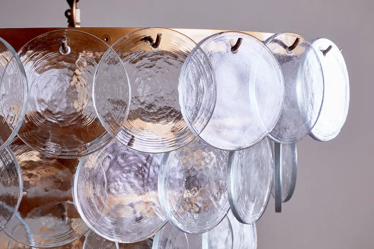 Statement Lighting|Pendant Shades^Nkuku Kagitha Recycled Glass Statement Chandelier - Antique Brass & Clear
