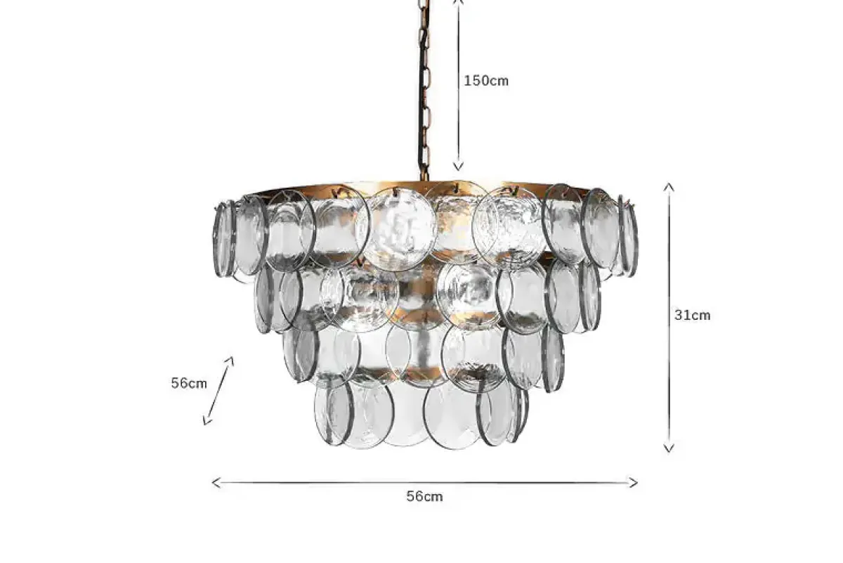Statement Lighting|Pendant Shades^Nkuku Kagitha Recycled Glass Statement Chandelier - Antique Brass & Clear