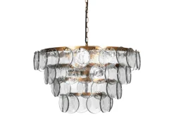 Statement Lighting|Pendant Shades^Nkuku Kagitha Recycled Glass Statement Chandelier - Antique Brass & Clear