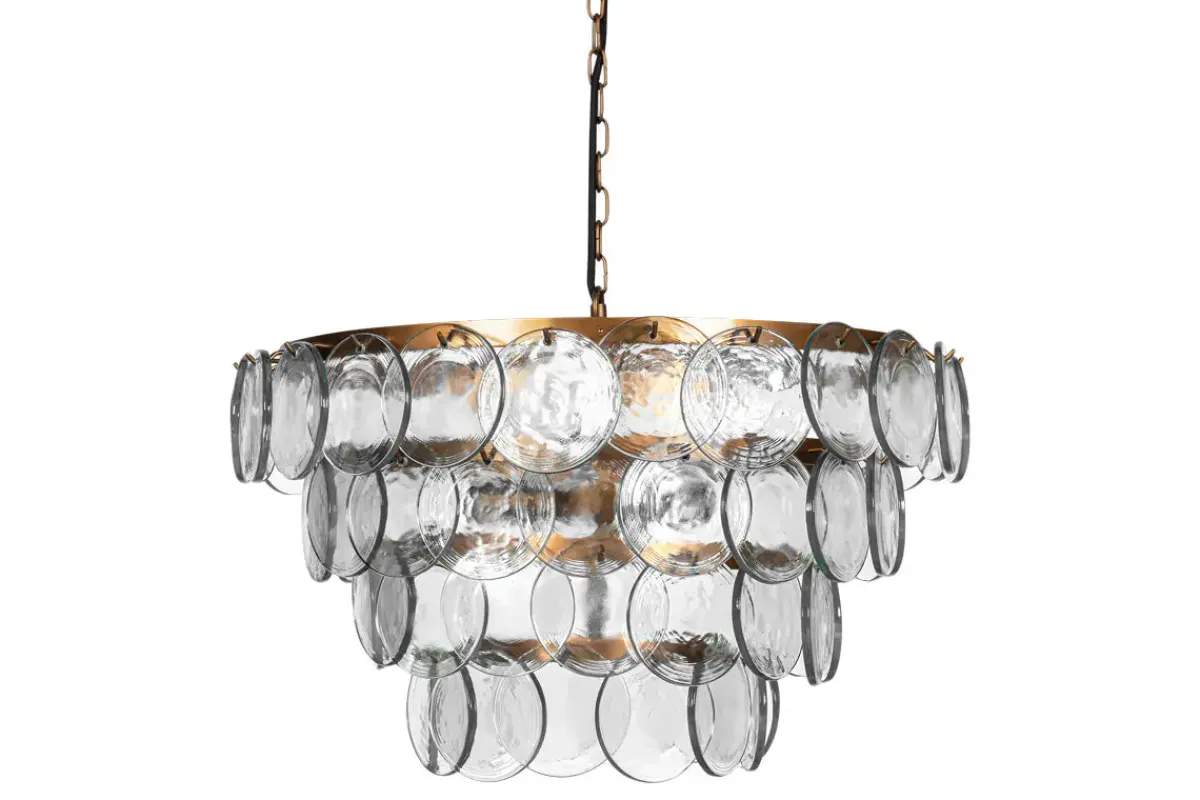 Statement Lighting|Pendant Shades^Nkuku Kagitha Recycled Glass Statement Chandelier - Antique Brass & Clear