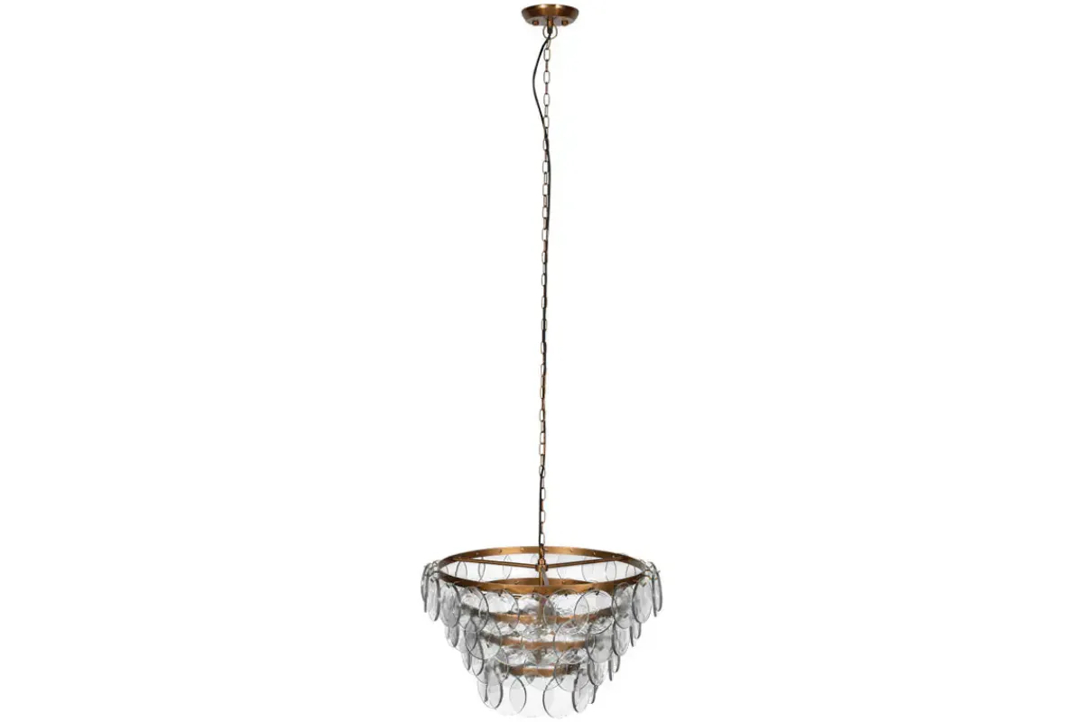 Statement Lighting|Pendant Shades^Nkuku Kagitha Recycled Glass Statement Chandelier - Antique Brass & Clear