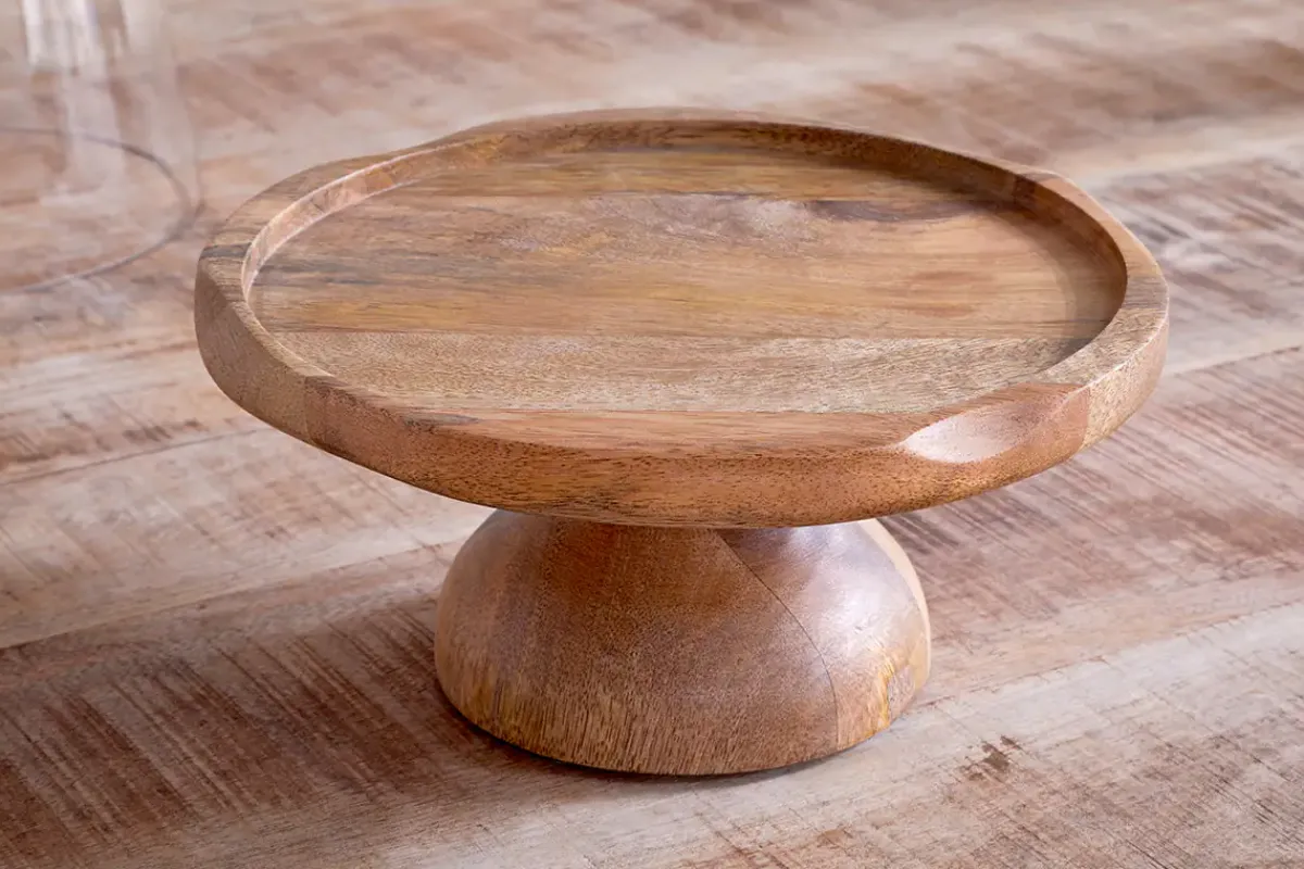 Pantry|Cheese Board & Knives^Nkuku Kannati Mango Wood & Glass Cheese Stand - Clear