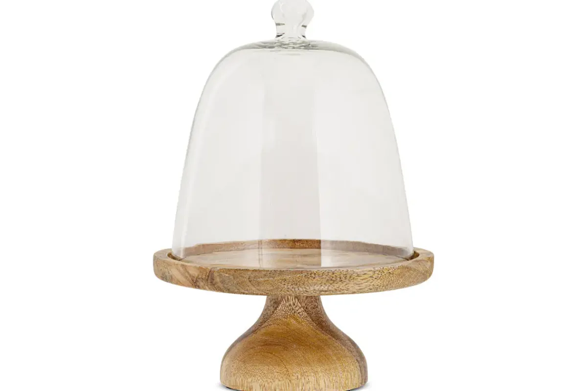 Pantry|Cheese Board & Knives^Nkuku Kannati Mango Wood & Glass Cheese Stand - Clear
