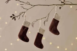 Baubles & Tree Decorations|Winter Berries^Nkuku Karru Cotton Velvet Mini Stocking - - (Set of 3) Rich Mocha
