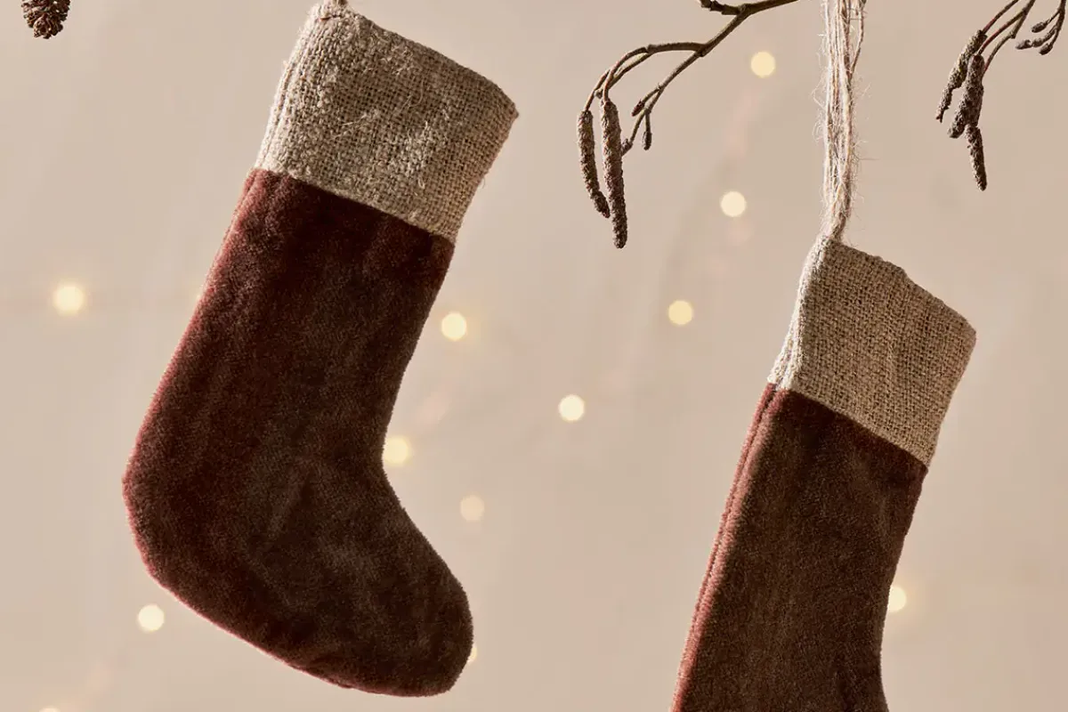 Baubles & Tree Decorations|Winter Berries^Nkuku Karru Cotton Velvet Mini Stocking - - (Set of 3) Rich Mocha