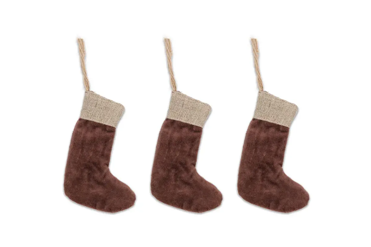 Baubles & Tree Decorations|Winter Berries^Nkuku Karru Cotton Velvet Mini Stocking - - (Set of 3) Rich Mocha