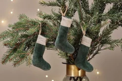 Baubles & Tree Decorations|Shades Of Nature^Nkuku Karru Cotton Velvet Mini Stocking - - (Set of 3) Forest Green