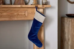 New Christmas|Winter Berries^Nkuku Karru Cotton Velvet Stocking - Indigo