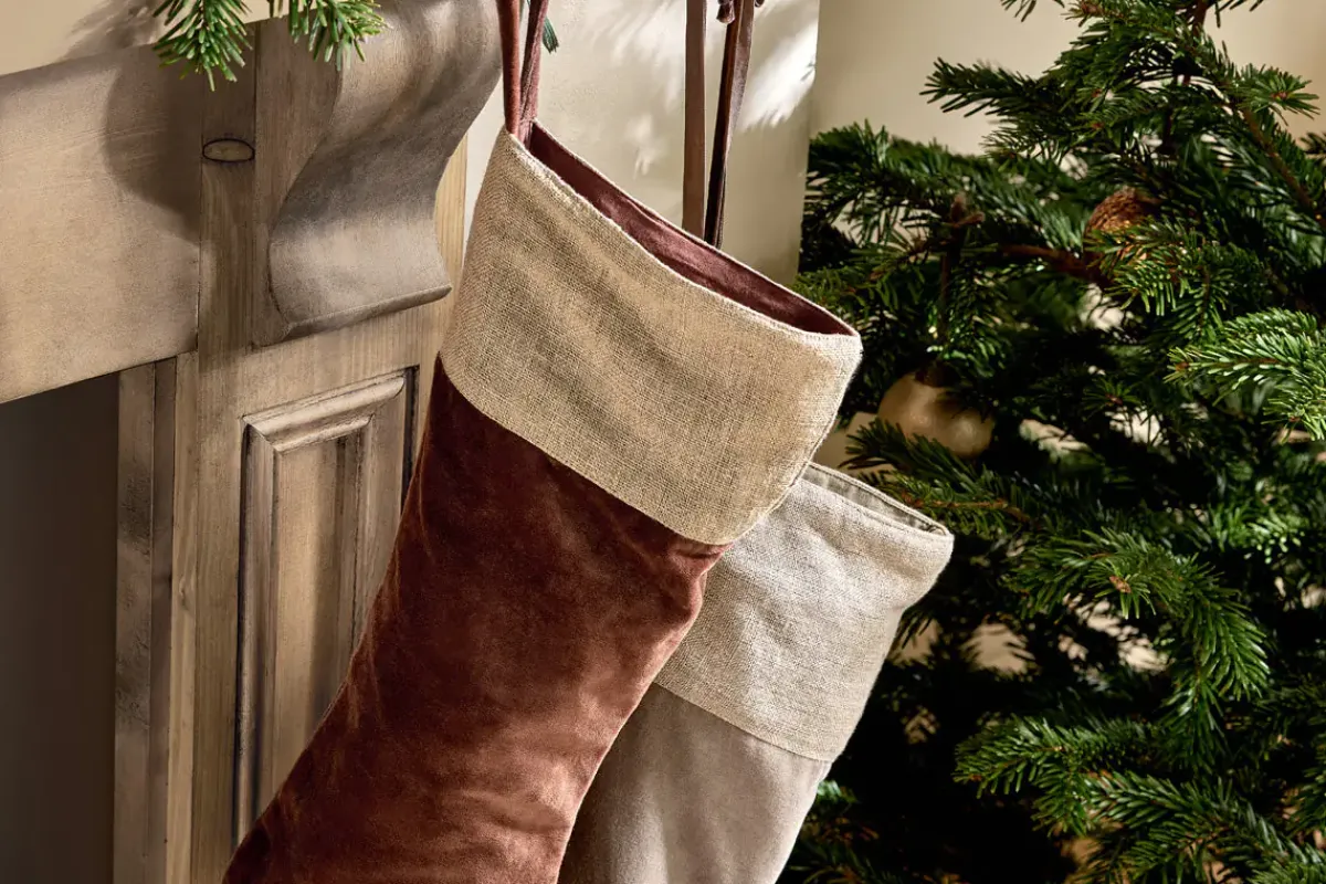 Winter Berries^Nkuku Karru Cotton Velvet Stocking - Rich Mocha