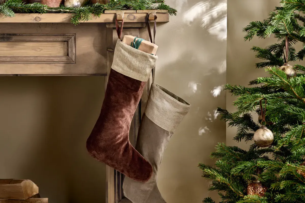 Winter Berries^Nkuku Karru Cotton Velvet Stocking - Rich Mocha