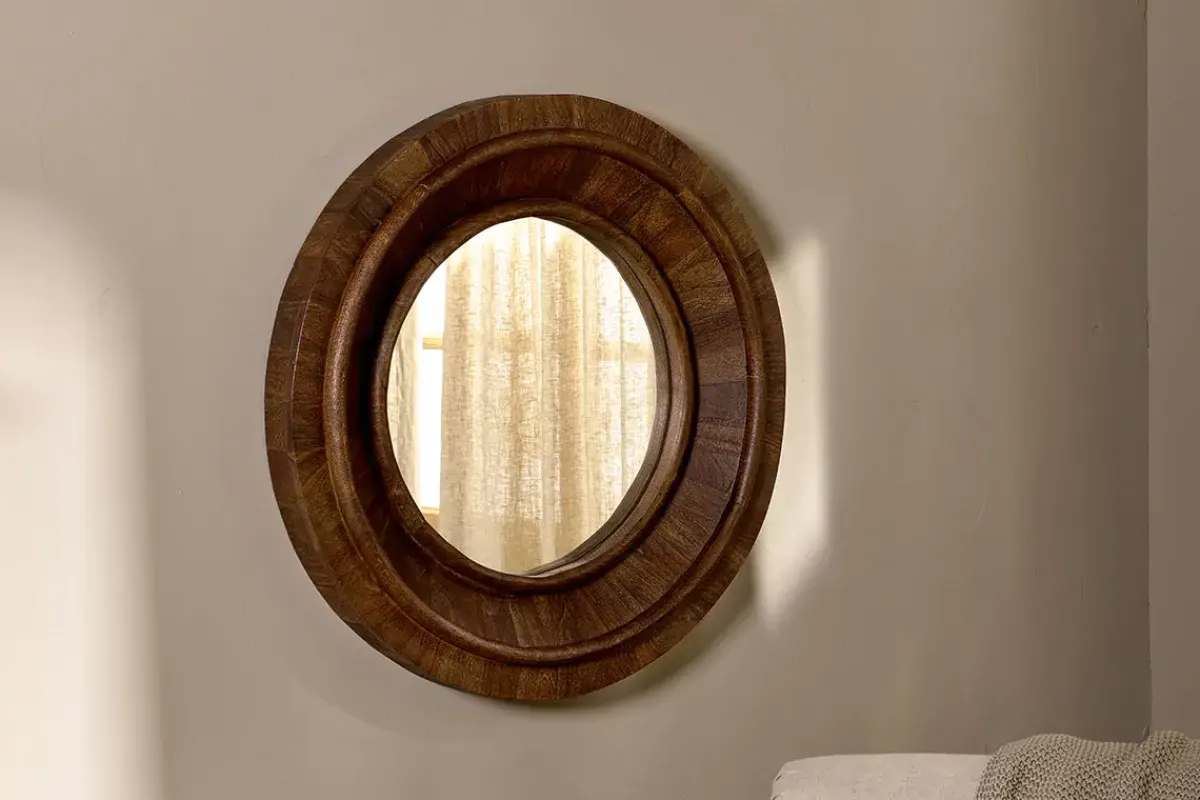 Round Mirrors|Wall Mirrors^Nkuku Kayia Acacia Wood Mirror - Walnut