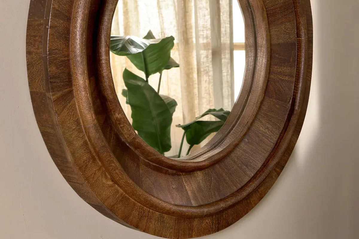 Round Mirrors|Wall Mirrors^Nkuku Kayia Acacia Wood Mirror - Walnut