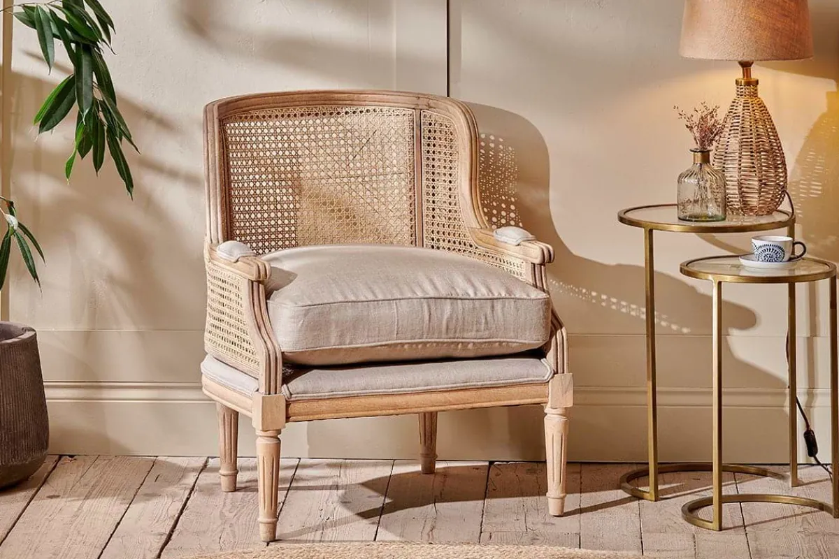 Living|Occasional Chairs^Nkuku Kaziria Cane & Linen Armchair - Natural
