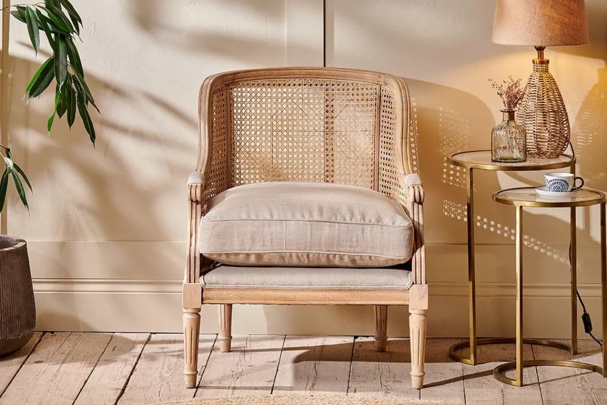 Living|Occasional Chairs^Nkuku Kaziria Cane & Linen Armchair - Natural