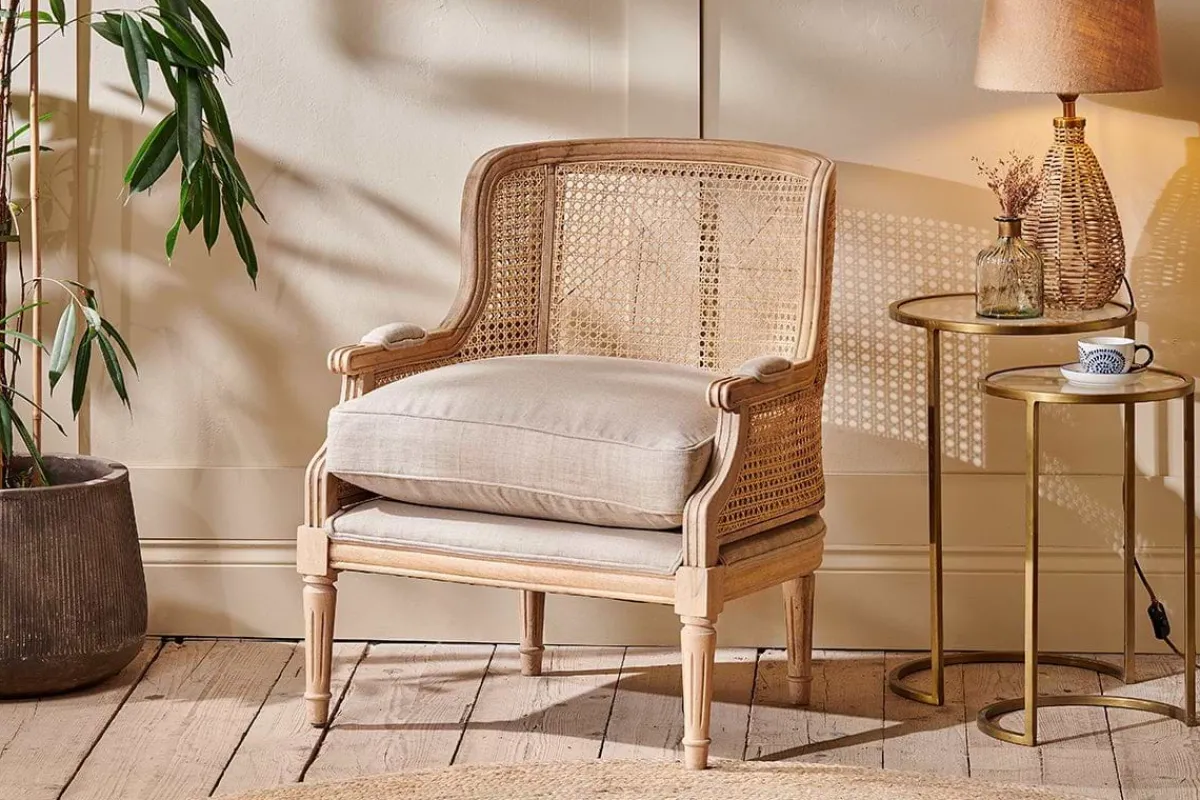Living|Occasional Chairs^Nkuku Kaziria Cane & Linen Armchair - Natural