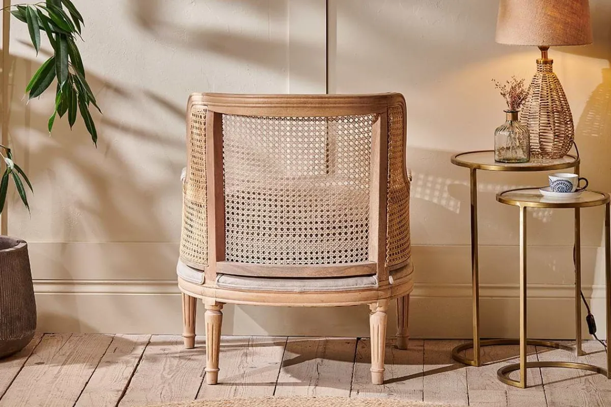 Living|Occasional Chairs^Nkuku Kaziria Cane & Linen Armchair - Natural