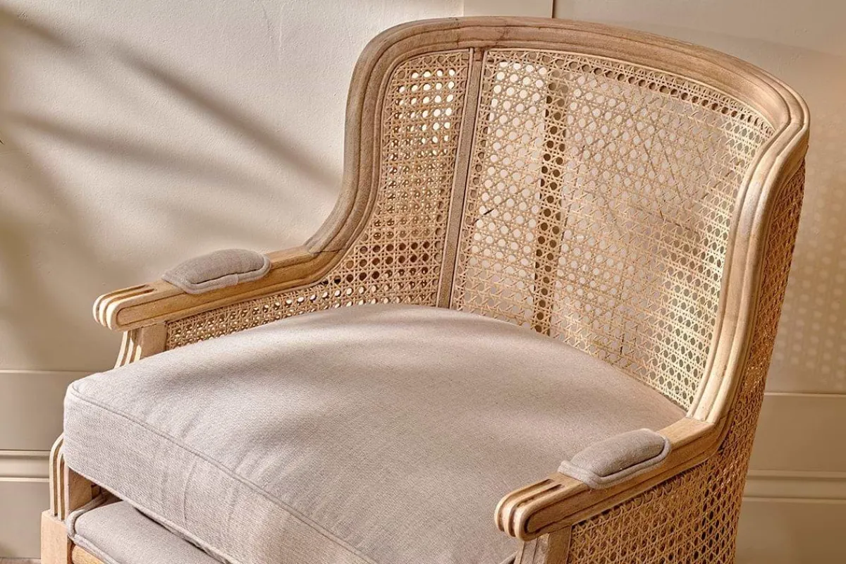 Living|Occasional Chairs^Nkuku Kaziria Cane & Linen Armchair - Natural