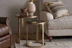 Hallway & Bootroom|Living^Nkuku Khidki Cast Metal & Glass Nesting Side Tables - Antique Brass (Set of 2)