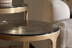 Hallway & Bootroom|Living^Nkuku Khidki Cast Metal & Glass Nesting Side Tables - Antique Brass (Set of 2)
