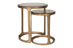 Hallway & Bootroom|Living^Nkuku Khidki Cast Metal & Glass Nesting Side Tables - Antique Brass (Set of 2)