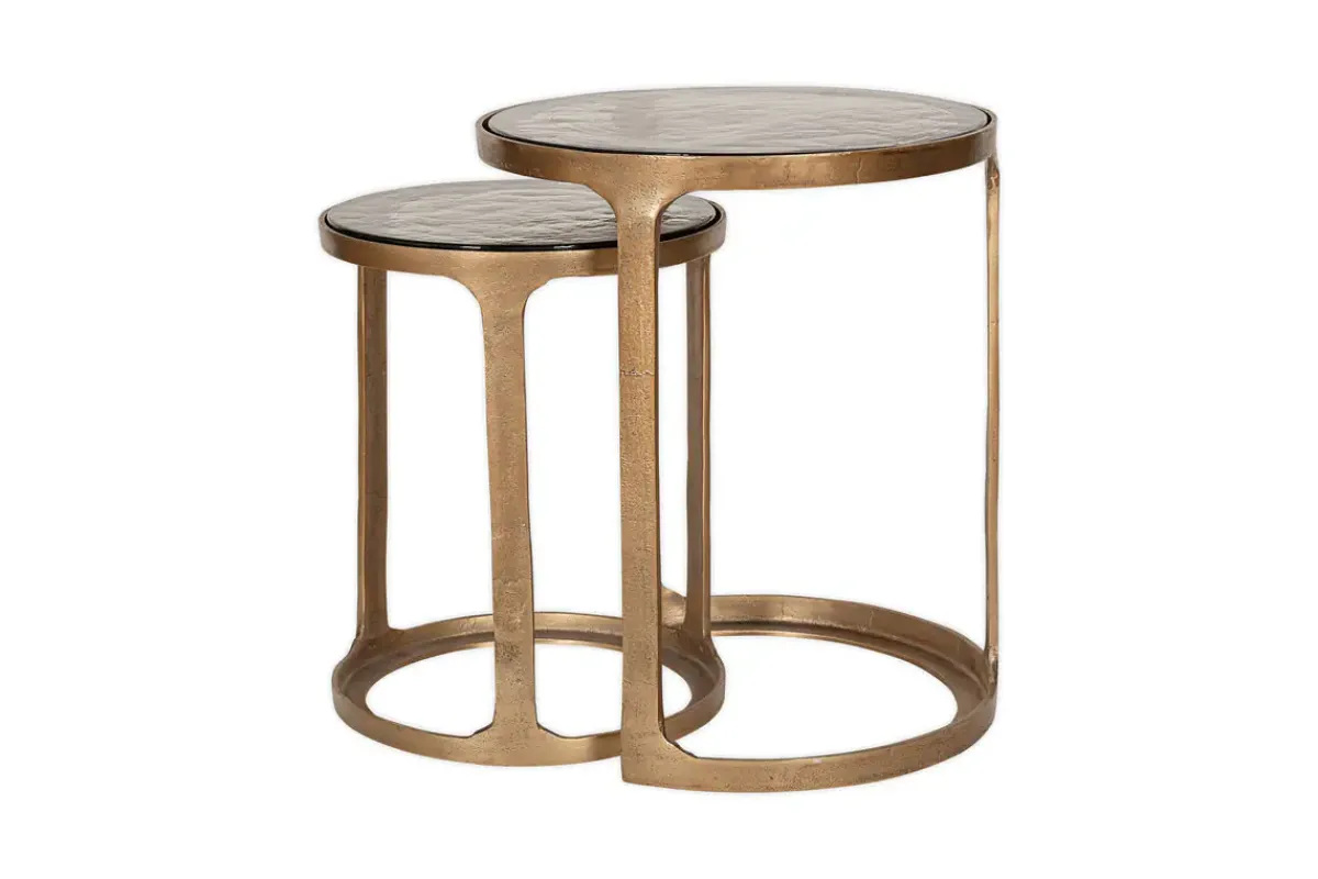 Hallway & Bootroom|Living^Nkuku Khidki Cast Metal & Glass Nesting Side Tables - Antique Brass (Set of 2)