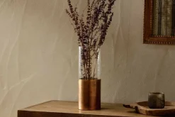 Decorative Home Accessories|Vases^Nkuku Khila Metal & Glass Vase - Clear & Antique Brass
