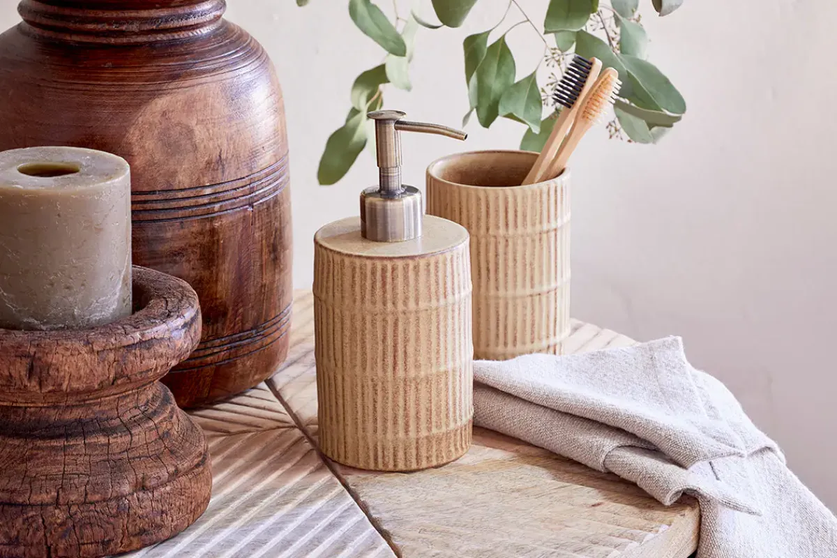 Bathroom Accessories^Nkuku Kiani Ceramic Soap Pump - Cream