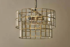 Statement Lighting|Pendant Lighting^Nkuku Kirindi Glass Panelled Chandelier - Clear & Antique Brass