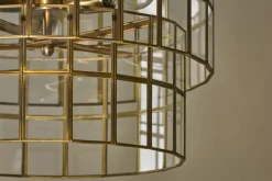 Statement Lighting|Pendant Lighting^Nkuku Kirindi Glass Panelled Chandelier - Clear & Antique Brass
