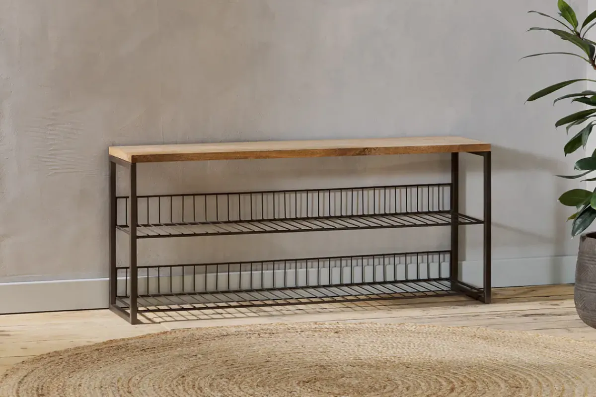 Home Office|Hallway & Bootroom^Nkuku Kiyoma Iron & Wood Low Standing Shelves - Natural