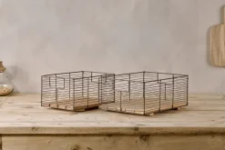 Baskets^Nkuku Kochi Iron & Mango Wood Baskets - Brown (Set of 2)