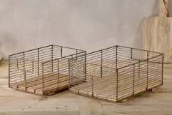Baskets^Nkuku Kochi Iron & Mango Wood Baskets - Brown (Set of 2)