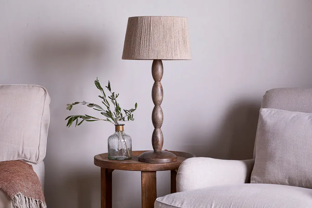 Bedside Lamps|Table Lamps^Nkuku Konali Mango Wood Table Lamp - Ash Stain